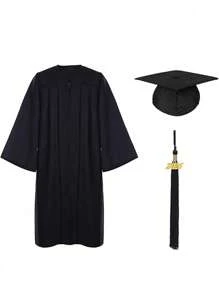 Toge et mortier de remise des diplômes avec poches, gland 2025, convient pour le lycée et l'université, 100% matériaux, mortier neutre mat pour adulte, toge et gland 3 pièces set Halloween
