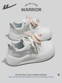 WARRIOR 1 đôi giày thể thao nữ đế bằng buộc dây phía trước - Trắng Xám - Xem 5