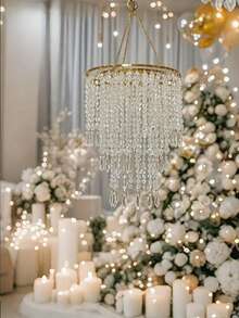 2D平面，圣诞节婚礼新娘房床头彩色装饰现代珠吊灯，3层串珠灯罩，天花板吊坠珠灯罩带亚克力珠宝滴水晶闪光公司庆典派对节日气氛装饰生日庆祝装饰