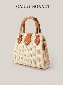 Bolso cruzado para mujer, bolso de playa trenzado de paja 2025, bolsos hechos a mano de verano, bolso de mimbre y ratán, accesorios de vacaciones, 1 pieza de bolso de mano y cruzado tejido de paja, esenciales de vacaciones, esenciales de viaje