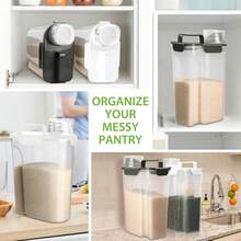 Rice Storage Container, 5 To 10lb Dry Food Airtight Dispenser, Pet Dog Cat Food Canister, Free Clear Plastic Kitchen And Pantry Bin For Oatmeal, Cereal, Pasta, Flour Pack Of 2 Grey - 3L+6L/灰色 - 查看 5