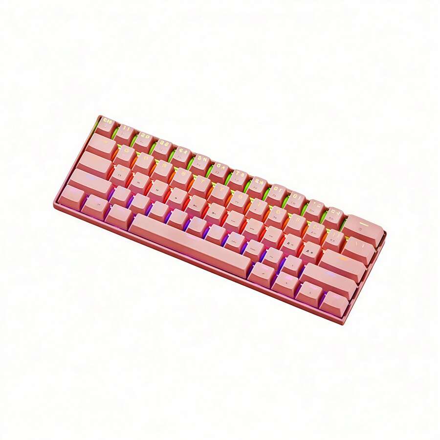 Acer OKW210 RGB 背光游戏键盘 61 键，电子竞技机械键盘，防鬼键，快速响应 Type-C 有线键盘，适用于 FPS/MOBA，紧凑型旅行键盘，适合游戏玩家 - 粉色 - 查看 1