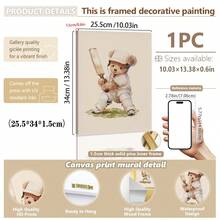 1 Tranh Gấu Thể Thao Ngộ Ngộ Trang Trí Tường Phòng Trẻ Em - 6 Mẫu Thiết Kế Đáng Yêu, Có/Không Khung | Tranh vẽ tay trên vải canvas hình động vật, phù hợp với trang trí phòng trẻ em tông màu trung tính, khung gỗ, dễ treo, trang trí phòng trẻ em chủ đề bóng chày, bóng đá, golf, thiết kế tông màu retro nhẹ nhàng, lựa chọn quà tặng tốt nhất - Nhiều màu - Xem 22