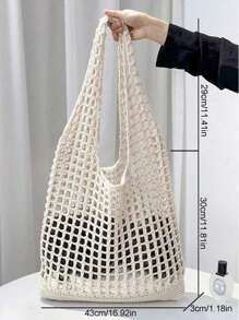 Fashion Hollow Out Knitted Women Tote Bag, Casual Simple Large Capacity Handbag, Portable Ladies Shopping Bag, Suitable For High School/College Students, Outdoor, Travel, Beach, Mother's Day Gift