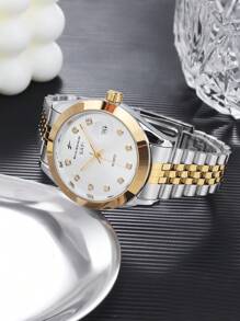 RICECGO RICECGO 1 pieza Reloj de cuarzo clásico para hombre - Estilo de negocio, esfera circular, pantalla de calendario dual, correa de acero inoxidable, movimiento de cuarzo, adecuado para uso diario, regalo ideal para cumpleaños u ocasiones especiales, regalo del Día del Padre