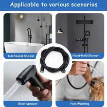 3pcs Set New High-Quality 3-Setting ABS Handheld Shower Head With 1.5M Stainless Steel Hose & ABS Wall Mount Bracket, Black