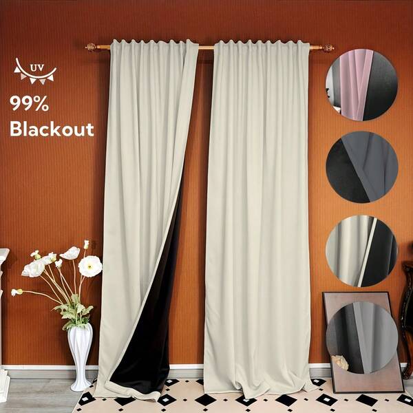 1pc 100% Blackout Solid Color Coated Membrane Curtain, Modern Minimalist Style, UV Protection, Noise Reduction, Privacy, Lightweight & Portable, Suitable For Christmas And All Seasons