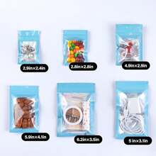50 piezas Bolsas transparentes con cierre automático de color azul, bolsas resellables para almacenamiento de alimentos para caramelos, gomitas, bolsas de papel de aluminio, regalos de fiesta, suministros para bodas y cumpleaños, decoraciones para el hogar y fiestas - Celeste - Ver 4
