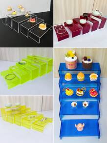 5pcs Multicolored Acrylic Step Display Rack, Livestreaming Figure/Blind Box Display Ladder Shaped Shelves, Home Decor Storage Collection Organizer