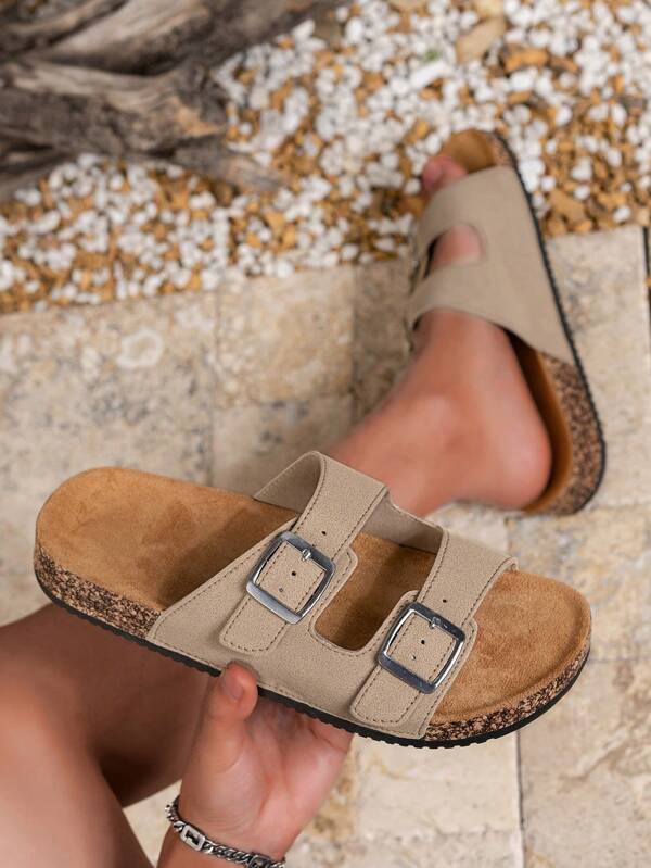 Sandalias planas, cómodas y con doble hebilla para uso casual y playa