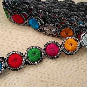 2yards Colorful Round Mixed Silver Thread Embroidered Lace Trims, Costume Decorative Trim