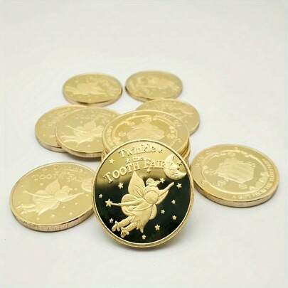 5/10pcs Gold-Plated Cartoon Tooth Fairy Commemorative Coins | Tooth Fairy Coin Gift, Featuring Butterfly Pattern On Reverse
