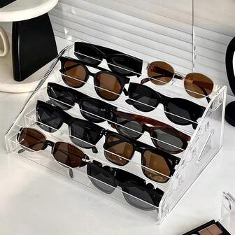 1 Stück Brillen Aufbewahrungsständer, mehrschichtiges transparentes Präsentationsregal mit Rillen, Brillen, Uhren, Schmuckaufbewahrungsbox, Heimdekoration, Geschenkidee für Männer zum Geburtstag