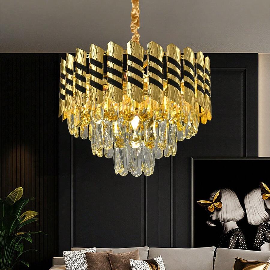 (E12/Bulb Free*4,AC110-130V)1pcs Modern Crystal Chandelier Gold Round Chandeliers For Dining Room K9 Crystal 3 Tiers Ceiling Pendant Light Fixtures Large Flush Mount Chandelier For Living Room Entryway Foyer Staircase