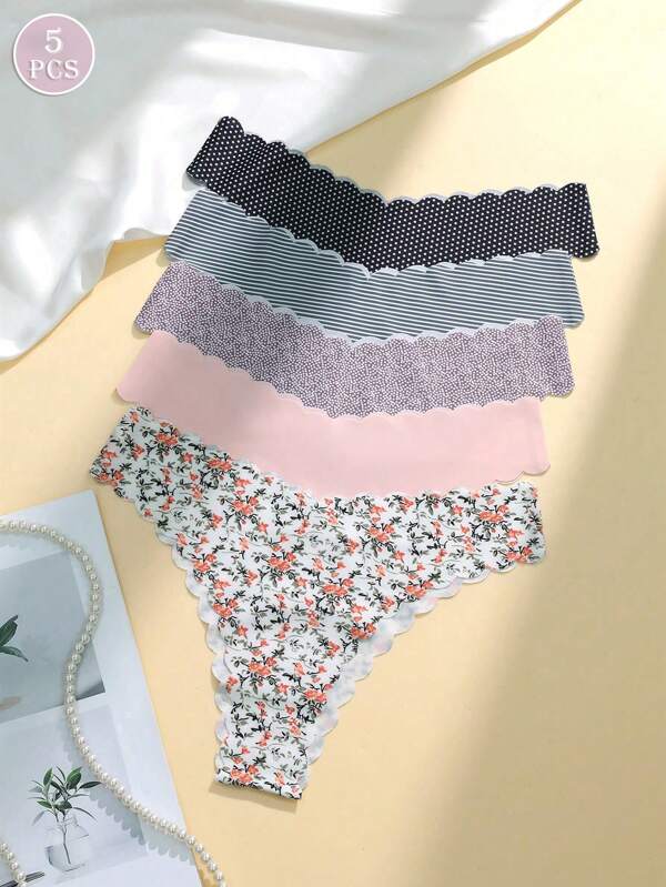 5 stuks damesmode bedrukte slips met gebogen rand