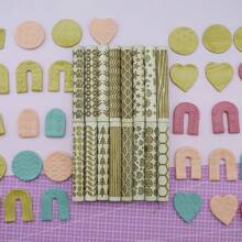 لف خشبي بطول 10 سم للطين البوليمري DIY، للنقش والنسج على الخزف والسيراميك بنقوش أشكال الأزهار والأوراق والشمس والقلب والموج والقشرة الخشبية والنجمة