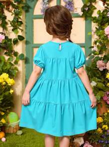 Seven Princess 1 pièce Robe à manches courtes style coréen décontracté confortable avec col rond, convient pour l'été, les vacances ou les sorties