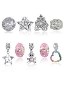 9pcs/Set Snowflake Cloud Clover Pendant Set - Heart-Shaped Hollow Out Beaded Kit Suitable For DIY Bracelet And Handmade Jewelry Valentines - Multicolor - View 17