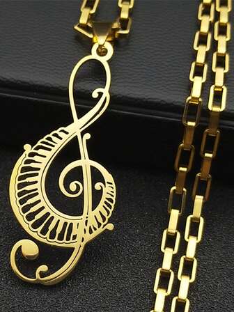 Music Note Treble Clef Chain Necklace For Women Men Stainless Steel Gold Color Musical Symbol Jewelry