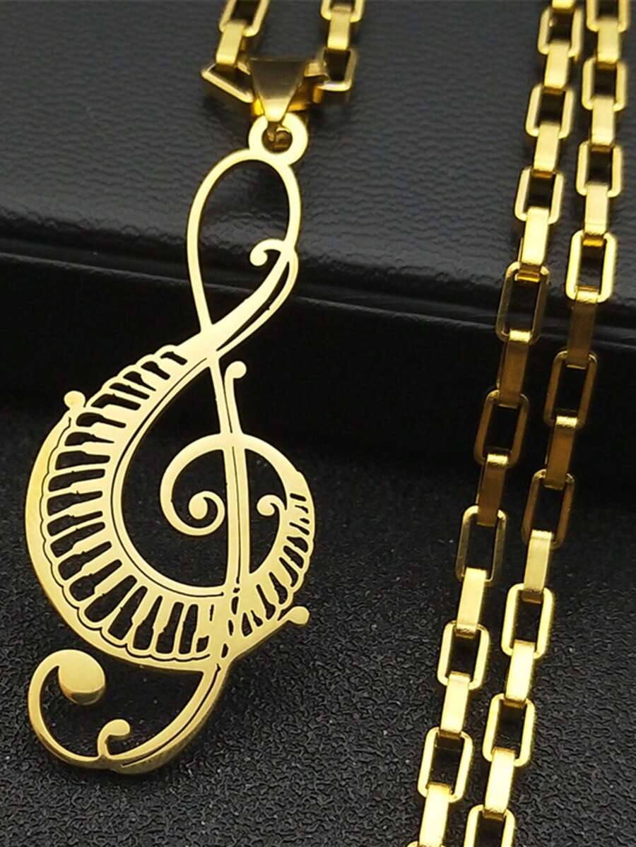Music Note Treble Clef Chain Necklace For Women Men Stainless Steel ...