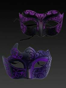 2pcs Masquerade Masks For Couples,A Little Beauty's Painted Mask & Men Venetian Mask For Mardi Gras