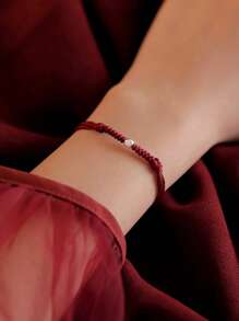 1 Stück rotes Perlenarmband, handgemachter verstellbarer Glücksseil-Armreif, Schmuck für Kinder, Studenten