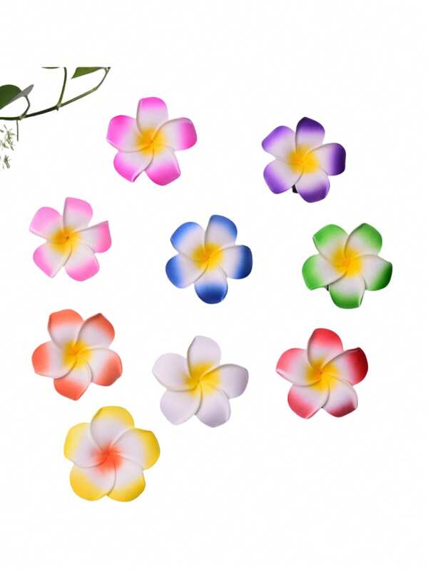 9pcs Faux Plumeria Hair Clips Headwear, Greek Style Flower Hair Clips For Women, Artificial Thyme Flower Hair Clips, Hair Accessories For Bride Wedding, Luau Party, Beach Vacation Or Tropical Holiday, School Stuff