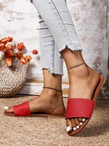 Women's Round Toe Casual Flat Slip-On Slippers, Summer Outdoor Peep Toe Sandals