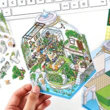 3D niedliche Tier Himmel Ozean Miniatur Szene Aufkleber, DIY Landschaftsaufkleber, Kabineszene zum Stapeln, Geschenk für Kinder, Schulmaterialien, Schulanfang