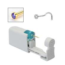 1 pezzo kit monouso per piercing al naso con elemento per piercing incorporato e 1 pezzo di anello per il naso - Pistola per piercing al naso sicura per uso domestico