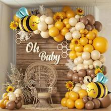 Cute Smile Face Honeybee Balloon Arch Garland Kit With Brown Mustard Yellow Sand White Thickening Latex Balloons For Summer Sunflower Bee Theme Gender Reveal Birthday Babyshower Party Decorations - Color Mixing - View 1