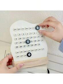 1pc Modern Minimalist Wavy Line Design Mini Desk Calendar, Wooden Base Decoration, Office Desk Accessory, Holiday Decor - Cloud Calendar - View 10