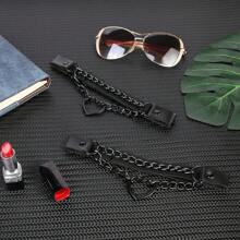 2PCs Adjustable Leg Garter With Chains, Elastic Heart Thigh Garters Belt For Women