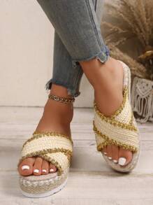 New Fashion Thick Sole Wedge Sandals, Comfortable Casual Black Ladies Slide Slippers