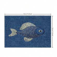 4 Piezas Mantel individual con patrón bordado de peces, antideslizante y sin arrugas de lino, adecuado para restaurante y decoración del hogar, ideal para bodas y aniversarios