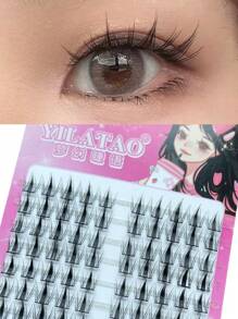 10 filas, 100 piezas de pestañas postizas en forma de oreja de trigo puntiaguda con tallo negro delgado, estilo muñeca gruesa, estilo diablo natural simulado