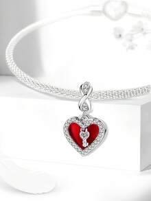 1 PC 925 Bạc Sterling Trái Tim Đỏ Mặt Dây Chuyền Charm Mặt Dây Chuyền Phù Hợp Cho Vòng Tay DIY Trang Sức Nữ - Bạc - Xem 9