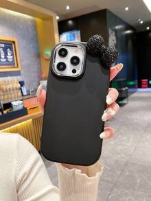 可爱的 3D 水钻蝴蝶结闪光软手机壳，兼容 16、15、14、13、12、11 Pro Max、X、XR、7、8 Plus - 时尚防震防水防摔防刮 - 黑色 - 查看 3