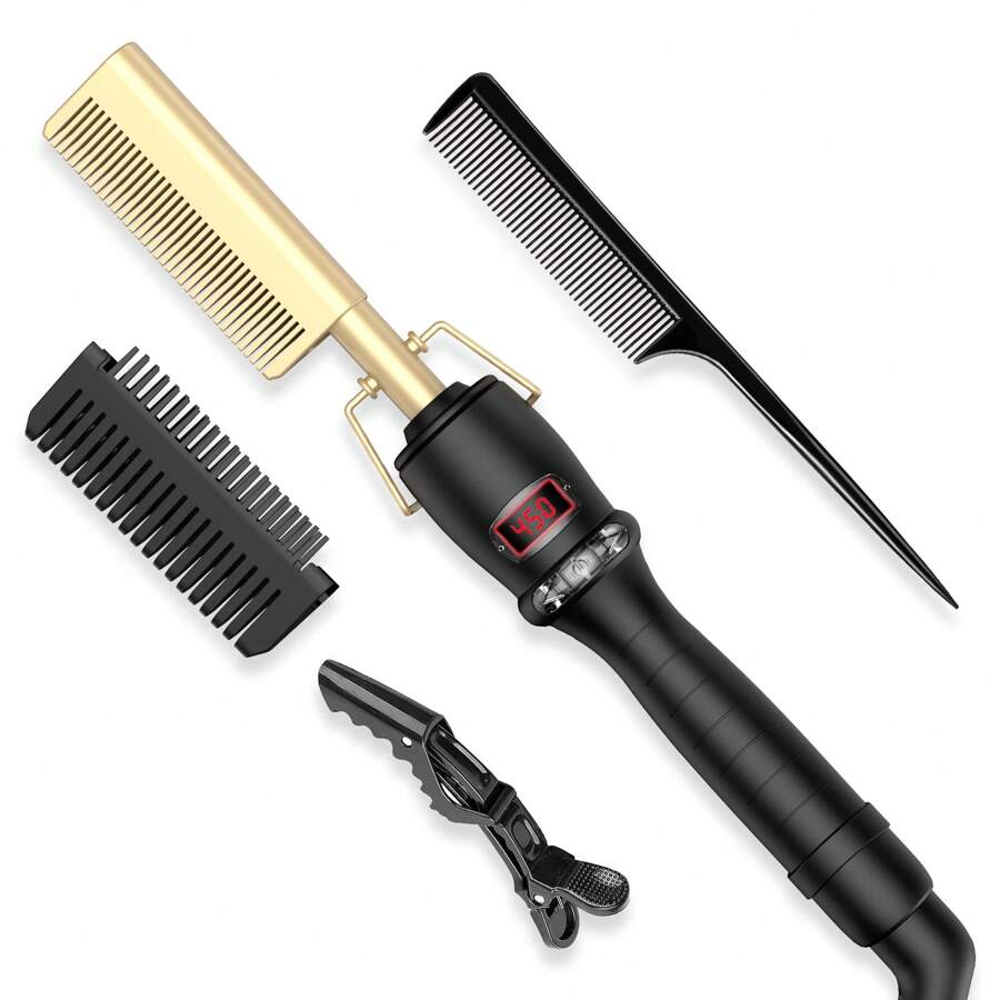 UKLISS Fer à friser et à lisser 2-en-1, peigne en cuivre avec fonction de frisage et de lissage, brosse lissante électrique