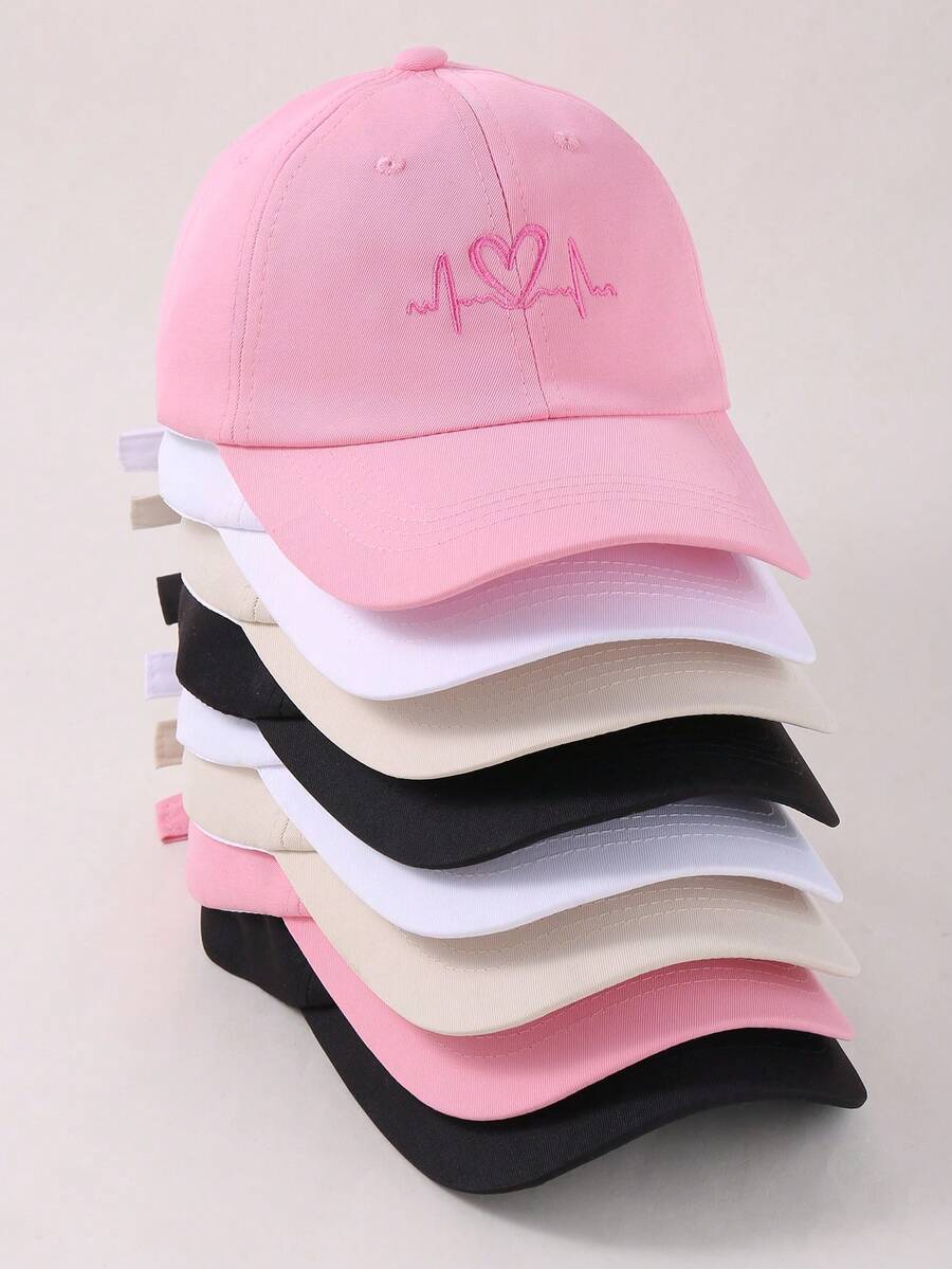 1顶心跳刺绣可调节棒球帽，户外防晒休闲帽，适合春季、秋季、旅行、海滩，Y2K风格青年帽，透气可调节遮阳帽，女士款 - 彩色 - 查看 1