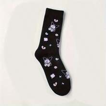 Sanrio 1Pair Sanrio Kuromi Cartoon Socks - Cute Witch & Moon Design, Comfortable Fabric, Ideal For Daily Wear & Gifts, Everyday Socks | Playful Sock Design | Comfortable Fit, For Halloween