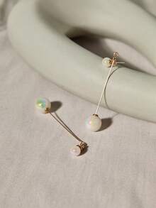 2pcs White Color Glossy Ball Dangle Earrings Ladies Light Luxury Fashion Earrings Winter Gifts - White - View 3