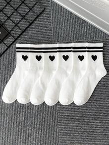 6 双开学/情人节休闲、运动、街头、学院风、年轻休闲吸湿排汗柔软面料袜子，适合春/夏/秋/冬日常使用 - 白色 - 查看 7