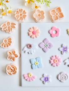春花聚合物粘土切割套装，用于珠宝制作 - 玫瑰、雏菊、鸡蛋花形状 | 3D 打印植物工具，用于吊坠项链和耳环 | 非常适合制作花瓣设计、珠宝制作工具 | 花卉设计 | 耐用塑料切割器、珠宝制作用品 - 花 - 查看 3