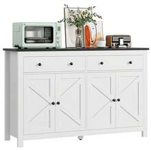Homfa 55 Kitchen Sideboard Buffet Cabinet 4-Doors 2-Drawers Farmhouse Storage Cabinet With Adjustable Shelves White And Black - White+Black as pic - View 1