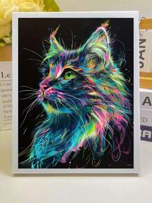 1pc Round Diamond Painting Kit, Colorful Cat 5D DIY Diamond Painting Kit, Full Round Diamond Embroidery Kit, No Frame Crystal Bead Mosaic Decor Gift, Birthday Present, Suitable For Adult Beginners, Great For Home Decor And Wall Decoration