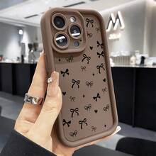 Funda para phone (1 unidad) con diseño de corazón, estrella y lazo. Compatible con phone 16 Pro Max, 15 Plus, 14, 13, 12, 11 y XS. Fabricada en silicona TPU, protege contra golpes y caídas. Ideal para chicas y mujeres. - Blanco marfil - Ver 2