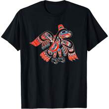 Alaska  Art Tlingit Haida Eagle  T-ShirtWo's 220g Thick Cotton T-Shirt With Butterfly Print Pattern, Suitable For Girls And Wo's Short Sved Round Neck Inspirational Shirt, Cute Aesthetic Y2K Style Summer Top, Suitable For Outdoor, Family, Work Or Street Wear Casual Loose Daily T-Shirt - Black - View 1