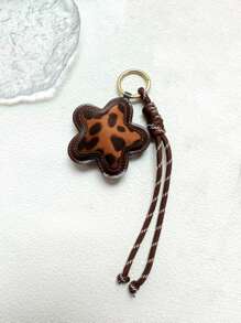 1pc Leopard Floral Key Chain Niche PU Padded 3D Flower Bag Charm Delicate Leopard Floral Pendant Bag Accessory