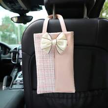 1pc Car Leather Car Seat Suspension Tissue Box Bow Universal Tissue Decoration Hanging Bag